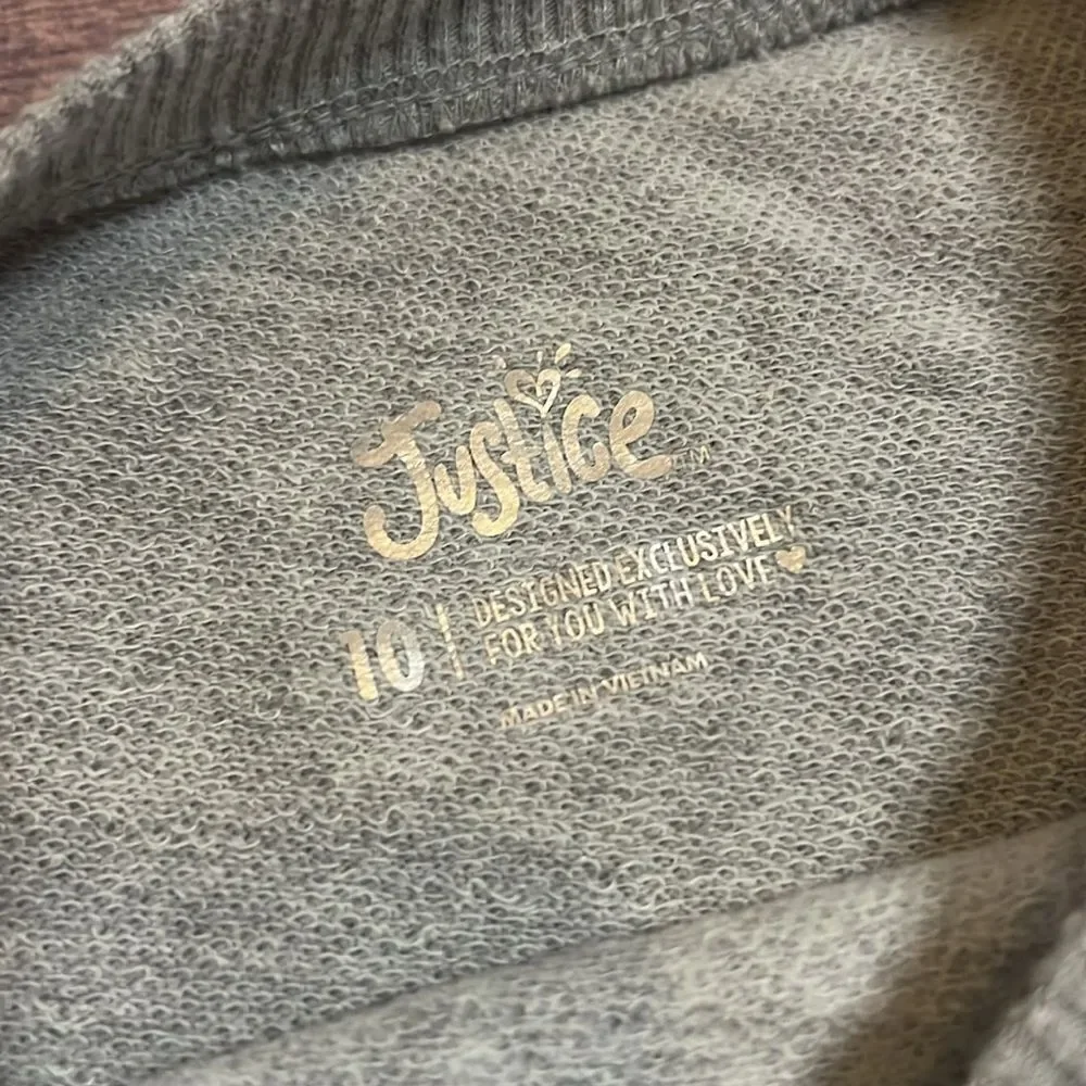 Justice Girls Size 10 Gray Pink Sequin Sweatshirt Sparkly Pullover Top
